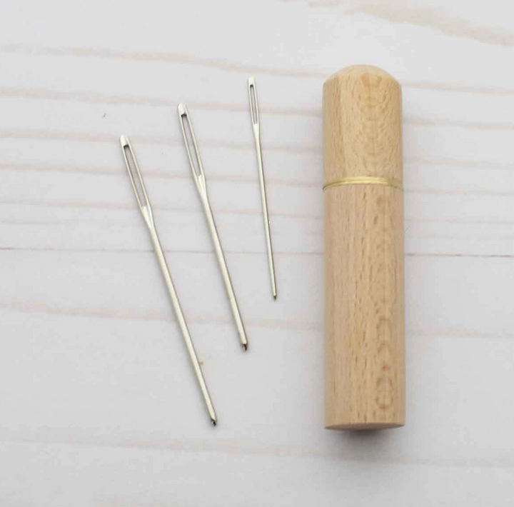 Wooden Darning Needle Case + Needles